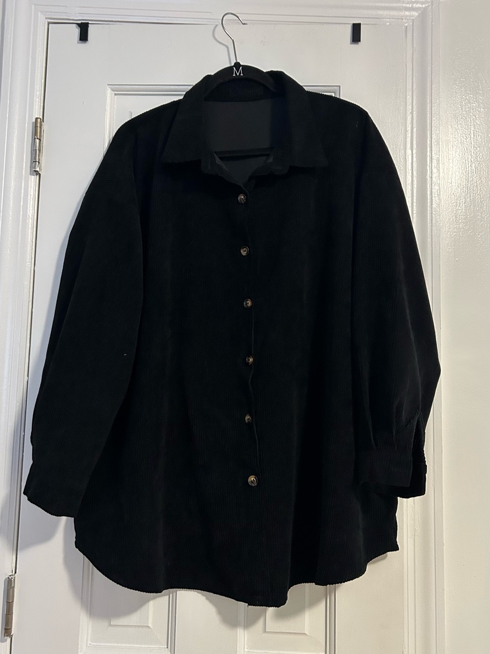 Black Corduroy Button-Up, Oversized Shirt Coat
